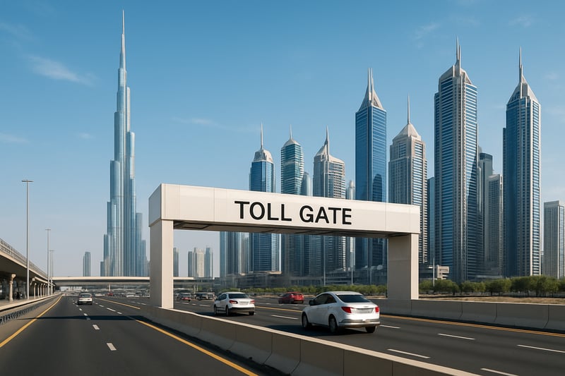 Dubai toll road with modern cityscape