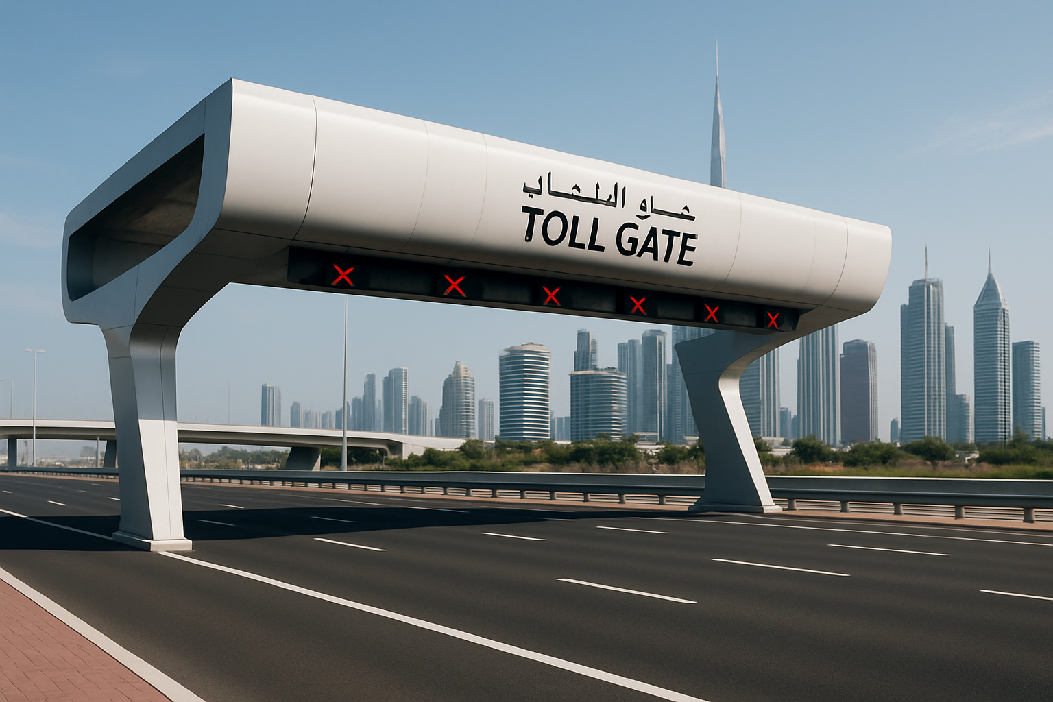 Modern toll gate on a Dubai highway